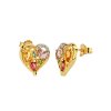 Sterling Silver Multi Gemstone Heart Earrings Over 18K Yellow Gold Plated
