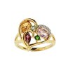 Sterling Silver Multi Gemstone Heart Ring Over 18K Yellow Gold Plated