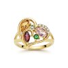Sterling Silver Multi Gemstone Heart Ring Over 18K Yellow Gold Plated