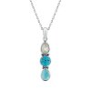 Sterling Silver Turquoise Larimar and Rainbow Moonstone Stone Pendant With Chain 18 Inches