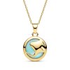 Sterling Silver Larimar Ray Stingray Pendant Over 18K Yellow Gold Plated With Chain 18 Inches