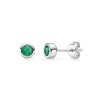 Sterling Silver Emerald Round 4 mm Earrings