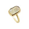 Sterling Silver Mother of Pearl Ring Over 18K Yellow Gold Plated