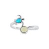 Sterling Silver Synthetic Blue And White Opal Turtle Ring