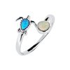 Sterling Silver Synthetic Blue And White Opal Turtle Ring