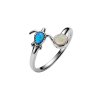Sterling Silver Synthetic Blue And White Opal Turtle Ring