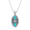 Sterling Silver Turquoise  and White CZ Pendant With Chain 18 Inches