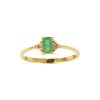 Sterling Silver Emerald & White Zircon Ring Over 18K Yellow Gold Plated