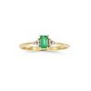 Sterling Silver Emerald & White Zircon Ring Over 18K Yellow Gold Plated