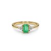 Sterling Silver Emerald & White Zircon Ring Over 18K Yellow Gold Plated