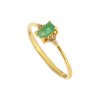Sterling Silver Emerald & White Zircon Ring Over 18K Yellow Gold Plated