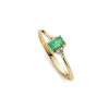 Sterling Silver Emerald & White Zircon Ring Over 18K Yellow Gold Plated