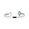 Sterling Silver Sky Blue Topaz With Freshwater Pearl Cuff Bangle 7.5 Inches