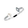 Sterling Silver Sky Blue Topaz With Freshwater Pearl Cuff Bangle 7.5 Inches