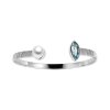 Sterling Silver Sky Blue Topaz With Freshwater Pearl Cuff Bangle 7.5 Inches