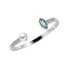 Sterling Silver Sky Blue Topaz With Freshwater Pearl Cuff Bangle 7.5 Inches