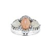 Sterling Silver Peach Moonstone and Rainbow Moonstone Ring