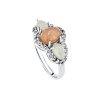 Sterling Silver Peach Moonstone and Rainbow Moonstone Ring