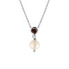 Sterling Silver Garnet and Freshwater Pearl Necklace With Chain 18 Inches