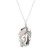 Sterling Silver Black And White Mother of Pearl Dolphin Pendant With Chain 18 Inches