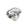 Sterling Silver Black And White Mother of Pearl Dolphin Ring