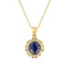 Sterling Silver Lapis Lazuli Pendant Over 18K Yellow Gold Plated With Chain 18 Inches