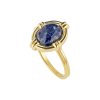 Sterling Silver Lapis Lazuli Ring Over 18K Yellow Gold Plated