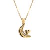 Sterling Silver Cubic Zirconir Crescent moon, Yellow Gold Plated Pendant With Chain 18 Inches