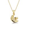 Sterling Silver Cubic Zirconir Crescent moon, Yellow Gold Plated Pendant With Chain 18 Inches