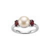 Sterling Silver Freshwater Pearl & Garnet Ring