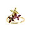 Sterling Silver  Garnet, Amethyst and Peridot Flower Ring Over 18K Yellow Gold Plated