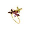 Sterling Silver  Garnet, Amethyst and Peridot Flower Ring Over 18K Yellow Gold Plated