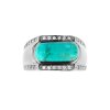 Sterling Silver Turquoise White Zircon Men's  Ring Over Black Rhodium Plated