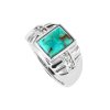 Sterling Silver Turquoise & White Zircon Men's  Ring