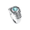 Sterling Silver Mohave Green Turquoise & White Topaz  Ring