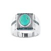 Sterling Silver Blue Kingman Turquoise & Blue Cubic Zirconia Men's  Ring
