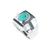 Sterling Silver Blue Kingman Turquoise & Blue Cubic Zirconia Men's  Ring