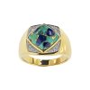 Sterling Silver Turquoise With Lapis & White Cubic Zirconia Men's  Ring Over 18K Yellow Gold Plated