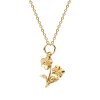 Sterling Silver Violet Pendant Over 18K Yellow Gold Plated With Chain 18 Inches