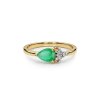 Sterling Silver Emerald & White Zircon Ring Over 18K Yellow Gold Plated
