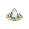Sterling Silver Sky Blue Topaz & White Zircon Ring Over 18K Yellow Gold Plated