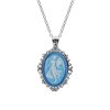 Sterling Silver Blue Agate Angel Cameo Pendant With Chain 18 Inches