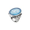 Sterling Silver Blue Agate Angel Cameo Pendant Ring
