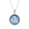 Sterling Silver Blue Agate Dog and Cat Cameo Pendant With Chain 18 Inches