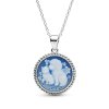 Sterling Silver Blue Agate Dog and Cat Cameo Pendant With Chain 18 Inches