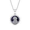 Sterling Silver Black Agate Dog Cameo Pendant With Chain 18 Inches