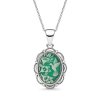 Sterling Silver Green Agate Hummingbird Cameo Pendant With Chain 18 Inches