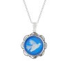 Sterling Silver Blue Agate Dove Cameo Pendant With Chain 18 Inches