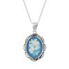 Sterling Silver Blue Agate Butterfly Cameo Pendant With Chain 18 Inches