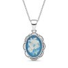 Sterling Silver Blue Agate Butterfly Cameo Pendant With Chain 18 Inches